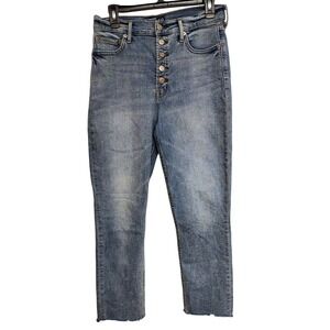 Gap Women Cigarette Skinny Jeans Size 10 Blue Stretch Distressed Denim Buttonfly